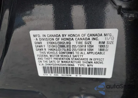 2013 Acura Mdx Technology Package from USA, damaged, VIN 2HNYD2H42DH518066